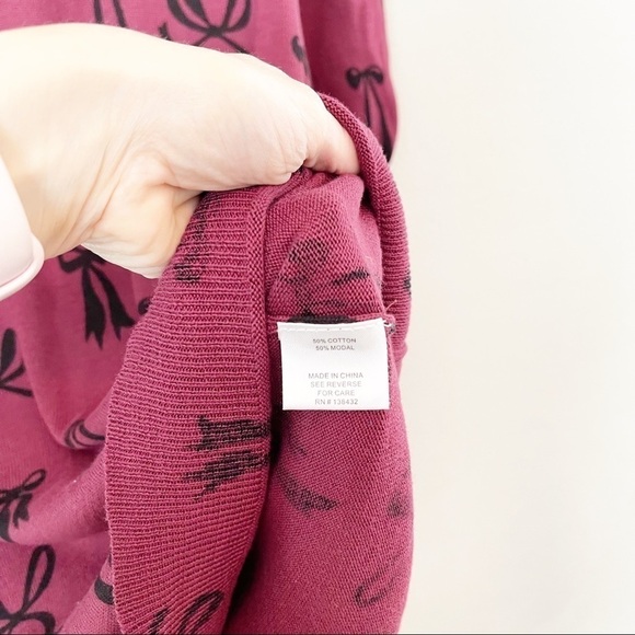 Modcloth Women's Knit The Mark Sweater Dress Bows Maroon Crew Neck Medium - Picture 6 of 7